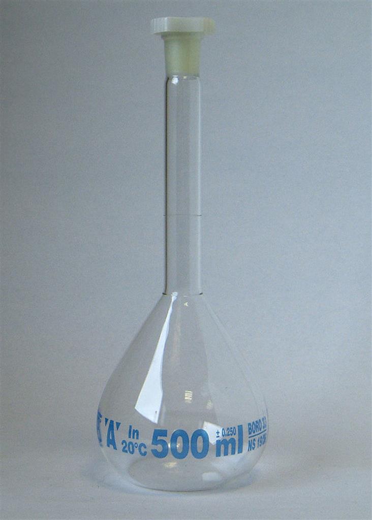 Messkolben 500 ml, NS-Polystopfen 