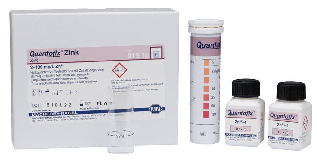 Quantofix Zink Dose mit 100 Stäbchen 6x95 mm und Reagenzien