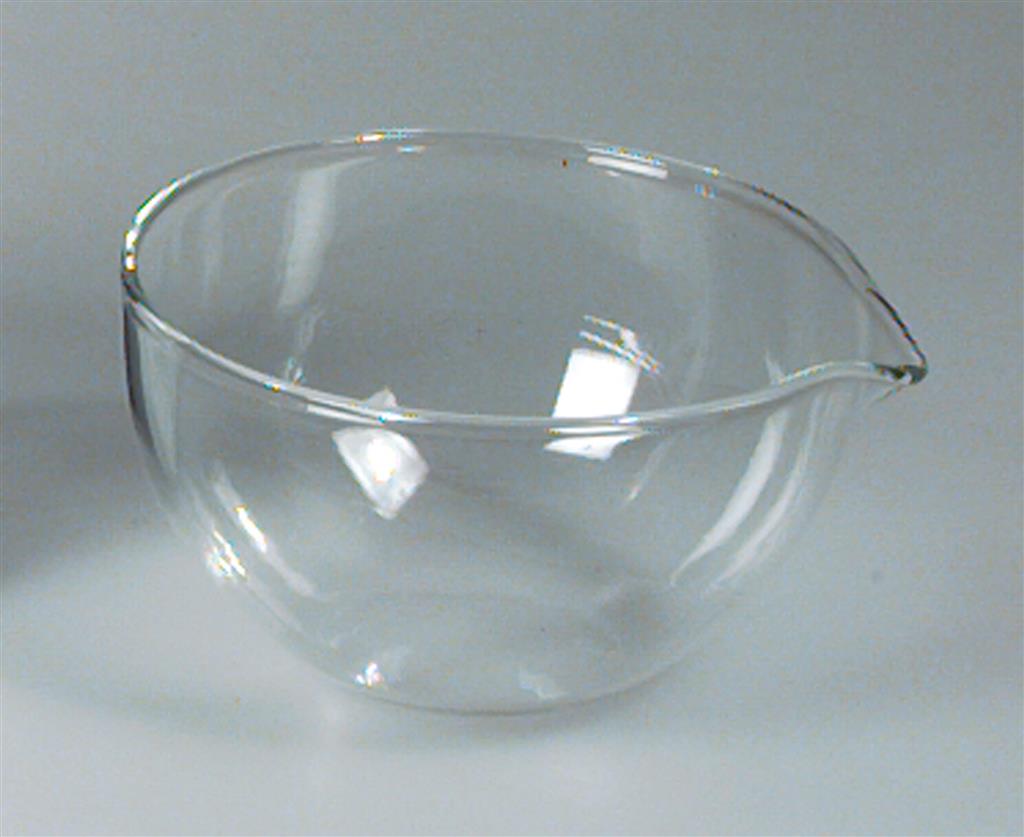 Abdampfschale aus Glas, d= 80 mm mit flachem Boden und Ausguss