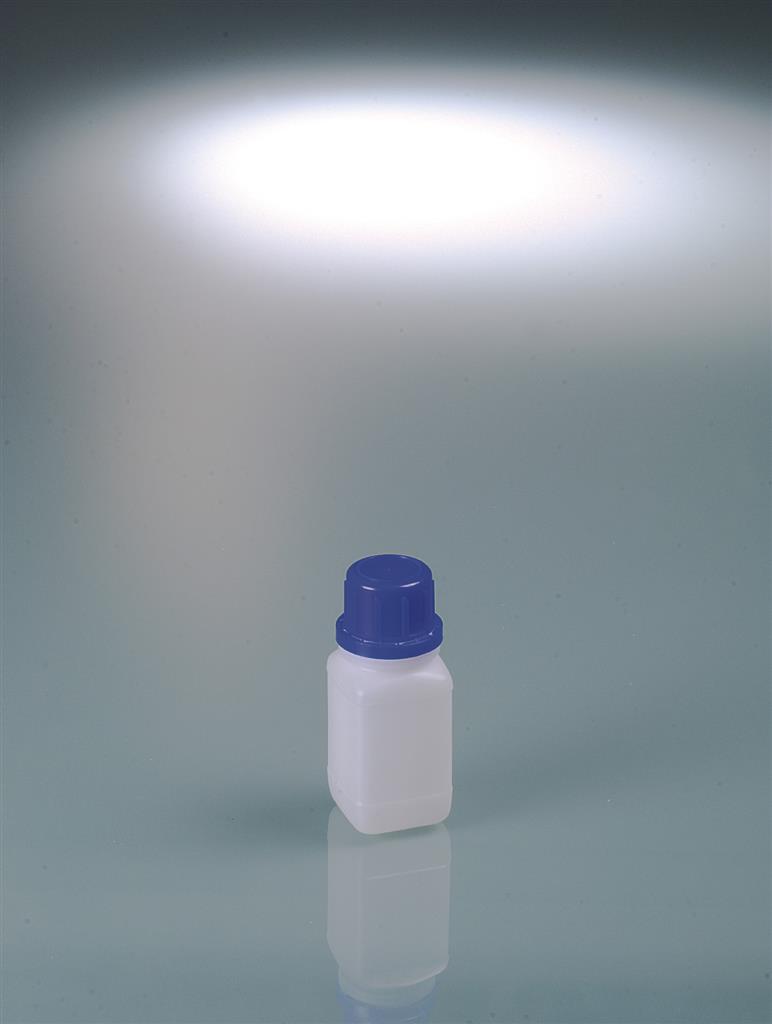 Enghalsflasche 250 ml, PE mit PP Originalitäts-Schraubverschluss, blau