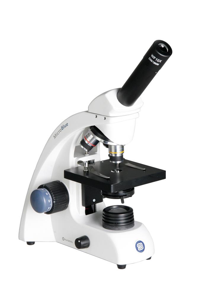 Mikroskop MicroBlue, monokular mit Präparateklammern