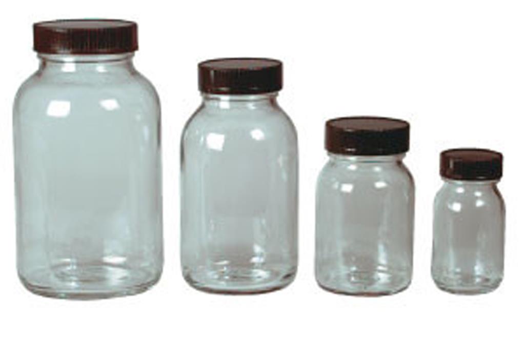 Weithalsflasche 250 ml, Klarglas mit Schraubverschluss GL 55