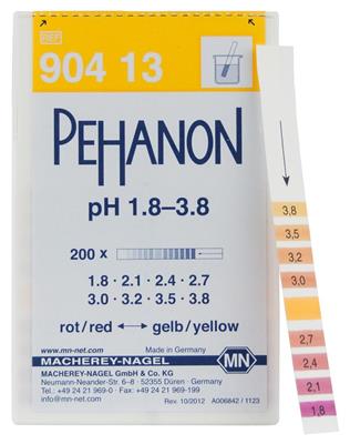 Pehanon-Indikatorpapier, 1,8 - 3,8 Dose mit 200 Streifen 11 x 100 mm