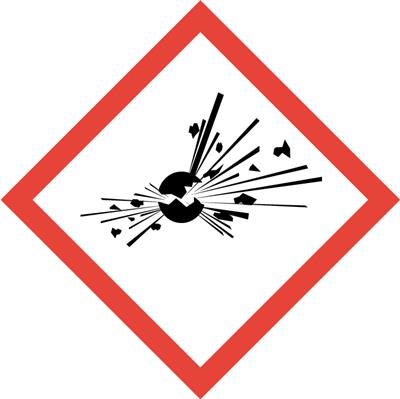 Gefahrstoff-Piktogramm 13 x 13 mm Explodierende Bombe, Streifen mit 10 Stück